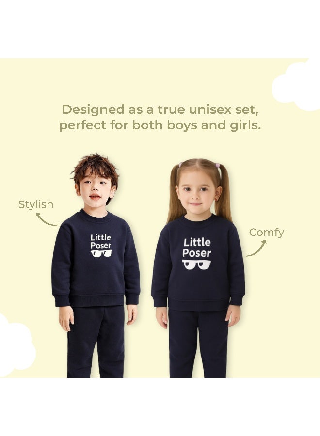 Luay Boys Winter Co-ord Set | Organic Cotton Top & Bottom | SoftCozy Winter Wear | Stylish Outfit ( Navy Blue) - Image 2